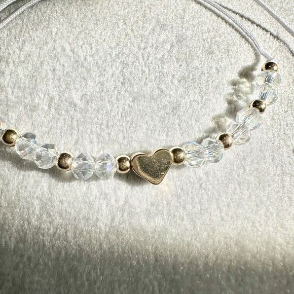 Clear sparkly beaded gold heart friendship bracelet - Picture 2 of 2